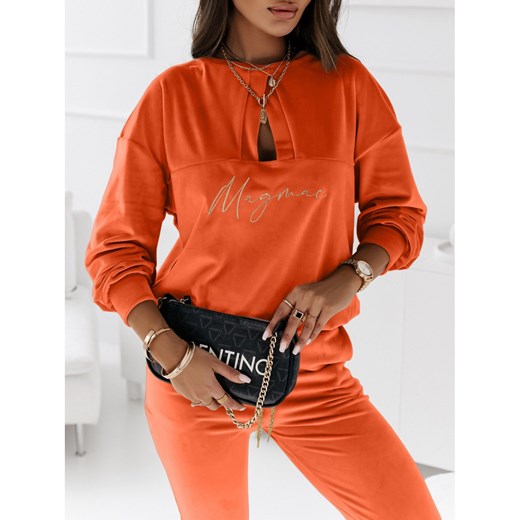 Dres welurowy spodnie + bluza z wycięciem na dekolcie - CINDI - orange Magmac s/m wyprzedaż magmac.pl