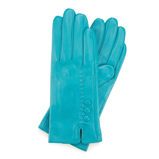 Damskie rękawiczki skórzane z przeszyciami z rzemyka turkusowe ze sklepu WITTCHEN w kategorii Rękawiczki damskie - zdjęcie 156099934