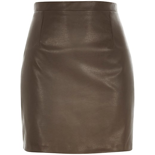 Brown leather-look mini skirt river-island szary mini