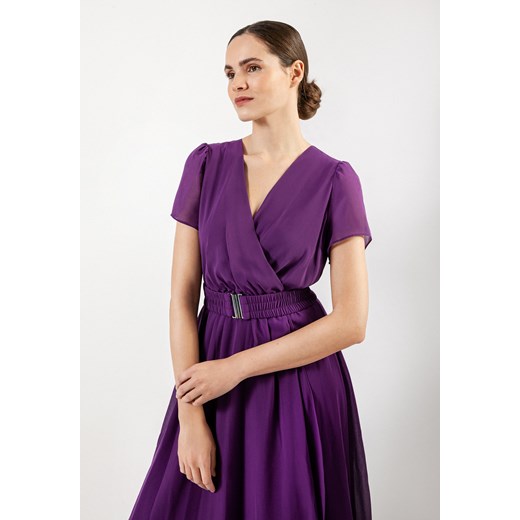 Sukienka Molton midi z paskiem z krótkimi rękawami kopertowa poliestrowa 