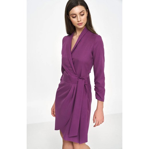 Sukienka z wiązaniem w kolorze purpurowym S223, Kolor purpurowy, Rozmiar 34, Nife 38 Primodo
