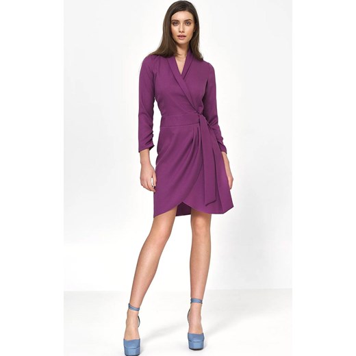 Sukienka z wiązaniem w kolorze purpurowym S223, Kolor purpurowy, Rozmiar 34, Nife 40 Primodo