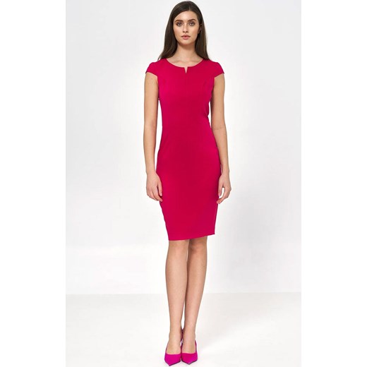 Ołówkowa sukienka za kolano w kolorze różowym S225, Kolor różowy, Rozmiar 34, Nife 34 Primodo