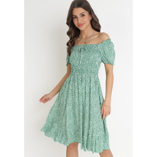 Zielona Bawełniana Sukienka Hiszpanka w Kwiatki Rutani ze sklepu Born2be Odzież w kategorii Sukienki - zdjęcie 156187480