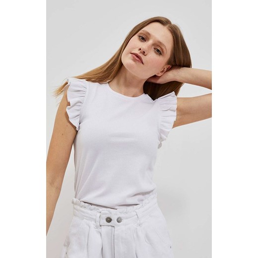 Bluzka z falbaną na ramionach w kolorze białym 4071, Kolor biały, Rozmiar XS, Moodo ze sklepu Primodo w kategorii Bluzki damskie - zdjęcie 156197332
