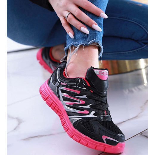 Lekkie sportowe buty damskie czarno różowe /A4-3 13746 S203/ ze sklepu Pantofelek24.pl w kategorii Buty sportowe damskie - zdjęcie 156208943