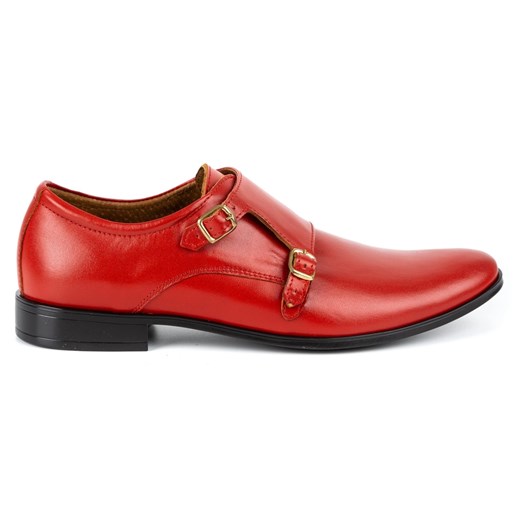 Olivier Skórzane buty wizytowe Monki 287LU czerwone ze sklepu ButyModne.pl w kategorii Buty eleganckie męskie - zdjęcie 156210693