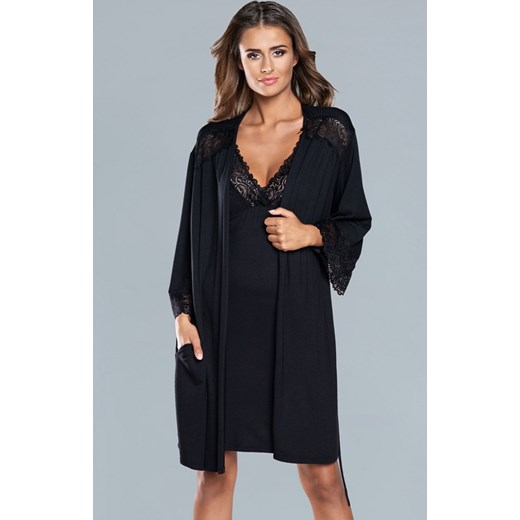 Szlafrok damski z rękawem 3/4 czarny Inspiracja, Kolor czarny, Rozmiar S, Gee One ze sklepu Intymna w kategorii Szlafroki damskie - zdjęcie 156233413