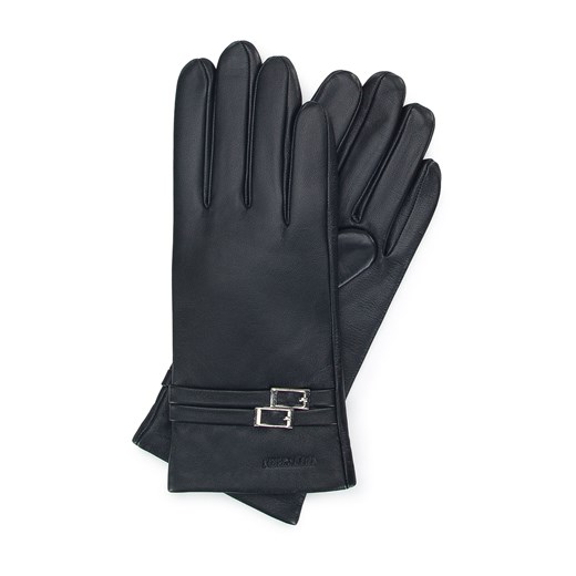 Damskie rękawiczki skórzane z klamerkami czarne ze sklepu WITTCHEN w kategorii Rękawiczki damskie - zdjęcie 156235081