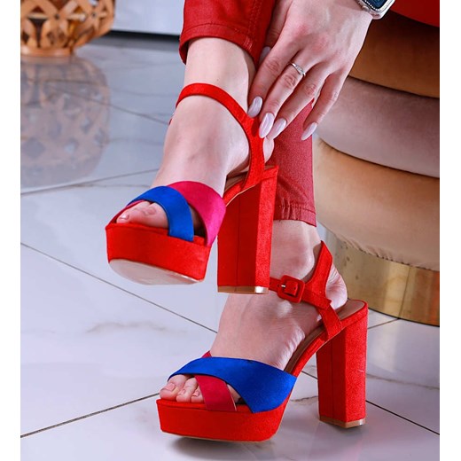 Czerwone damskie sandały na szpilce /A6-3 12222 T196/ ze sklepu Pantofelek24.pl w kategorii Sandały damskie - zdjęcie 156236021