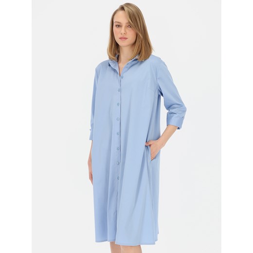 Sukienka niebieska Potis & Verso luźna mini koszulowa z długim rękawem 