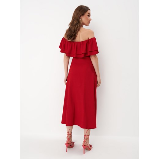 Mohito - Sukienka midi z hiszpańskim dekoltem - Czerwony Mohito M Mohito
