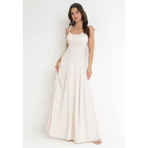 Beżowa Rozkloszowana Sukienka Maxi z Wiązanymi Ramiączkami Lisija ze sklepu Born2be Odzież w kategorii Sukienki - zdjęcie 156252214