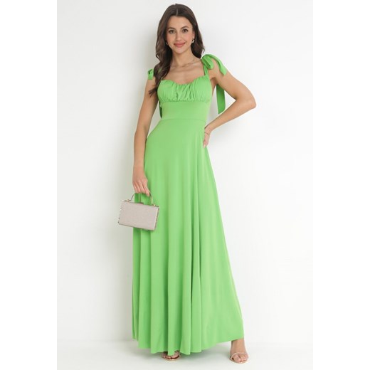 Zielona Rozkloszowana Sukienka Maxi z Wiązanymi Ramiączkami Lisija ze sklepu Born2be Odzież w kategorii Sukienki - zdjęcie 156252224