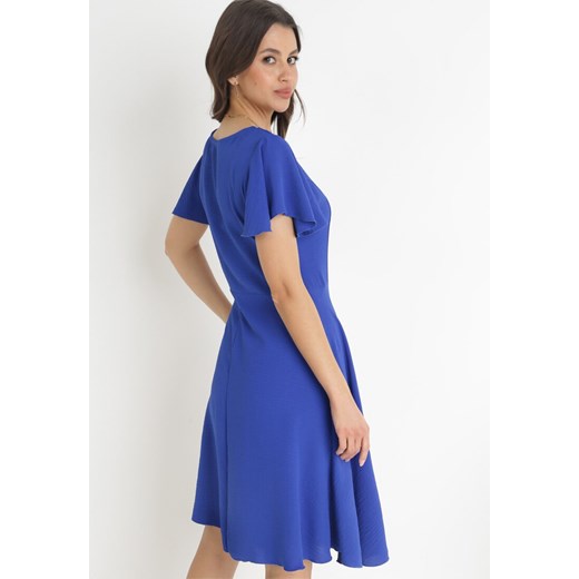 Granatowa Rozkloszowana Sukienka z Krótkim Rękawem i Okrągłym Dekoltem Mazima M Born2be Odzież