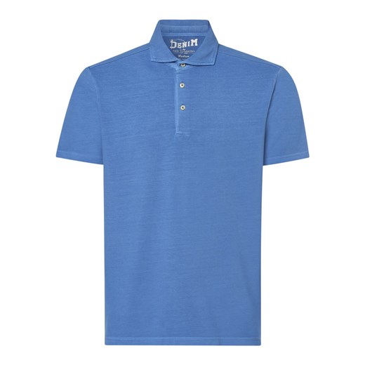 DENIM by Nils Sundström Męska koszulka polo Mężczyźni Bawełna niebieski jednolity ze sklepu vangraaf w kategorii T-shirty męskie - zdjęcie 156258484