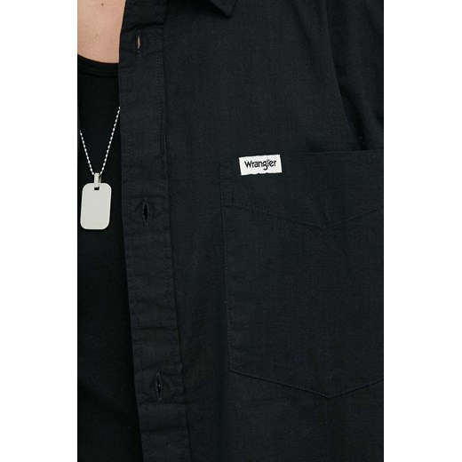Wrangler koszula bawełniana męska kolor czarny regular z kołnierzykiem Wrangler S ANSWEAR.com