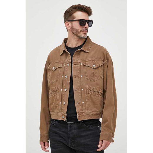 Calvin Klein Jeans kurtka jeansowa męska kolor brązowy przejściowa oversize XXL ANSWEAR.com