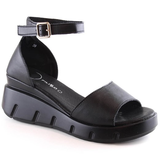 Skórzane sandały damskie czarne Filippo DS4455 ze sklepu ButyModne.pl w kategorii Sandały damskie - zdjęcie 156294554