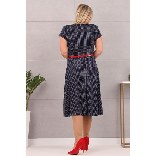 Klasyczna sukienka rozkloszowana z paskiem groszki - 50 Femimoda 50 femimoda.pl