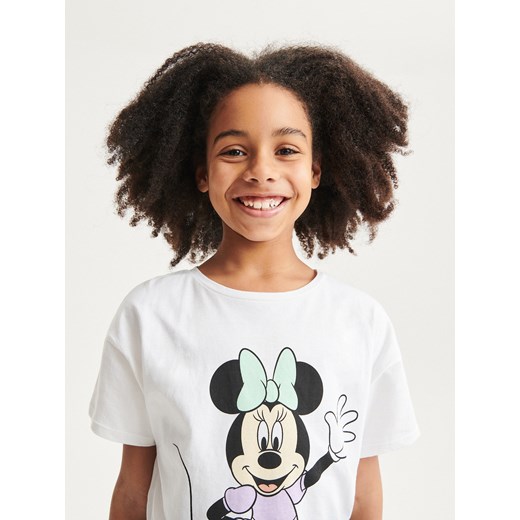 Reserved - T-shirt z nadrukiem Minnie Mouse - Biały Reserved 152 (11 lat) okazja Reserved
