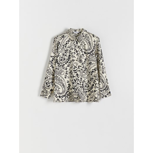 Bluzka damska Reserved w abstrakcyjne wzory na jesień z dekoltem v z długim rękawem z tkaniny 