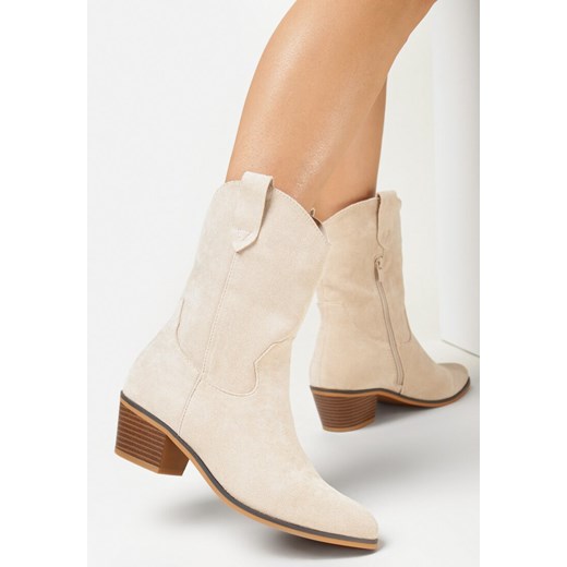 Botki Born2be zamszowe na obcasie jesienne