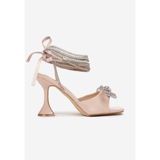 Beżowe Sandały na Klepsydrowym Obcasie i Kokardką Nisso 36 wyprzedaż born2be.pl