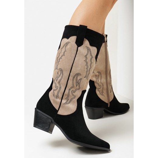 Czarne Kozaki Kowbojki na Stożku z Przeszyciami Dormo 37 promocja born2be.pl