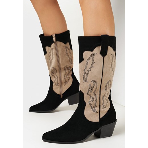 Czarne Kozaki Kowbojki na Stożku z Przeszyciami Dormo 39 born2be.pl promocja