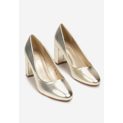 Złote Czółenka na Słupku Romane 38 wyprzedaż born2be.pl