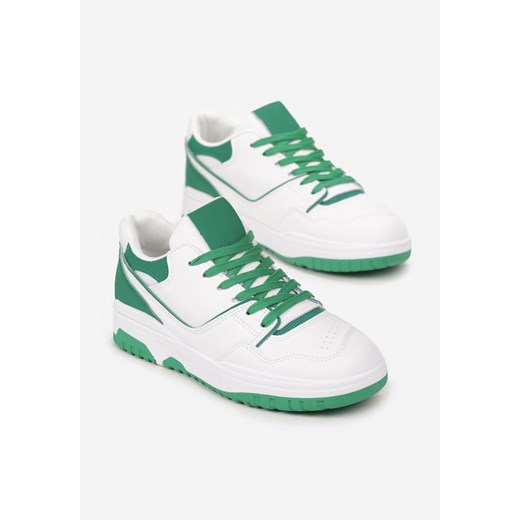 Biało-Zielone Sznurowane Sneakersy na Płaskiej Podeszwie Mefin 37 born2be.pl okazja