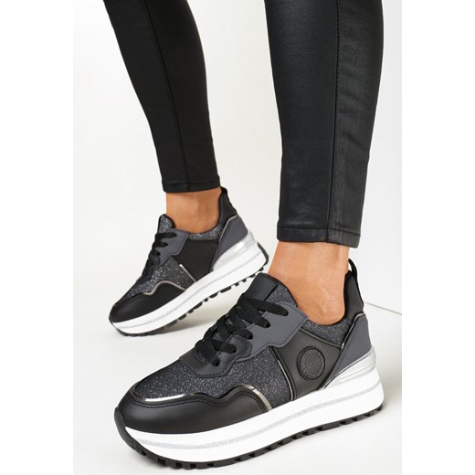 Czarne Sneakersy z Brokatowymi Wstawkami Eleadite ze sklepu born2be.pl w kategorii Buty sportowe damskie - zdjęcie 156770460