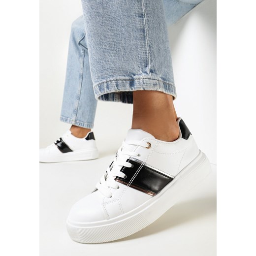 Biało-Czarne Sneakersy z Metaliczną Wstawką Dannu ze sklepu born2be.pl w kategorii Buty sportowe damskie - zdjęcie 156772243