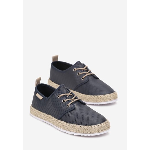 Niebieskie Trampki na Płaskiej Podeszwie z Plecionki z Cholewką z Perforacją 40 okazja born2be.pl