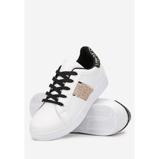 Białe buty sportowe damskie Born2be sneakersy sznurowane płaskie na wiosnę 