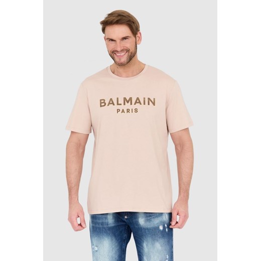 BALMAIN - Różowy t-shirt z aksamitnym logo FLOCK AND FOIL S outfit.pl