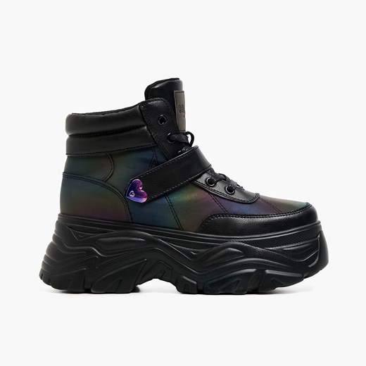 Cropp - Czarne buty za kostkę z efektem holo - Czarny Cropp 37 okazyjna cena Cropp
