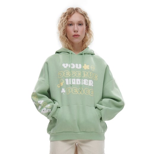 Cropp - Zielona bluza z kapturem i nadrukiem - Zielony Cropp L promocja Cropp