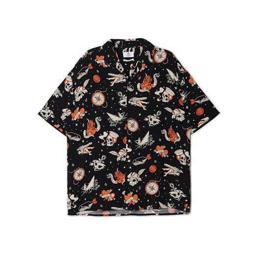 Cropp - Czarna koszula z nadrukiem all over - Czarny Cropp XXL Cropp