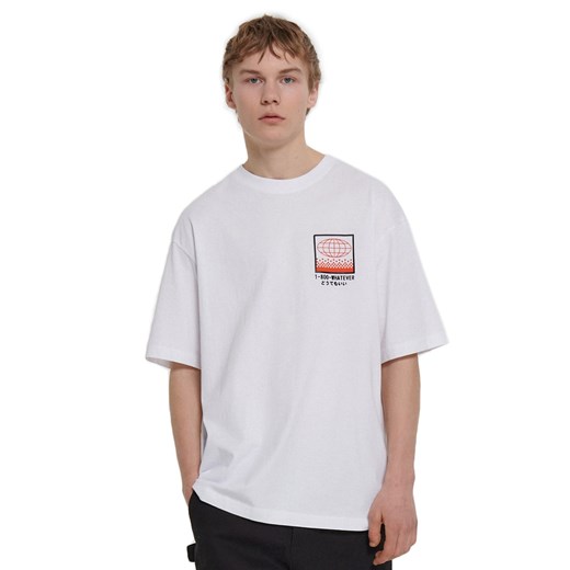 Cropp - Biały t-shirt z nadrukiem - Biały Cropp XXL promocja Cropp