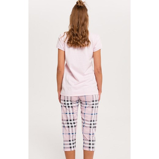 Piżama damska z krótkim rękawem i spodniami 3/4 Bora, Kolor różowy-wzór, Rozmiar Italian Fashion S okazja Intymna