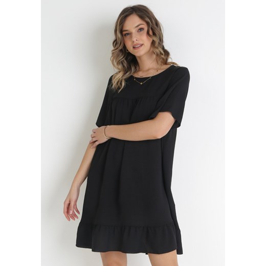 Czarna Sukienka Mini z Rozkloszowanym Dołem i Falbanką Neothea ze sklepu Born2be Odzież w kategorii Sukienki - zdjęcie 156884450