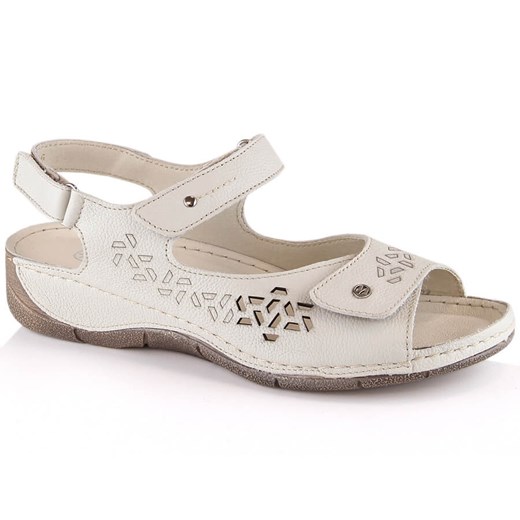 Skórzane komfortowe sandały damskie na rzepy ekri Helios 266-2 beżowy ze sklepu ButyModne.pl w kategorii Sandały damskie - zdjęcie 156893221