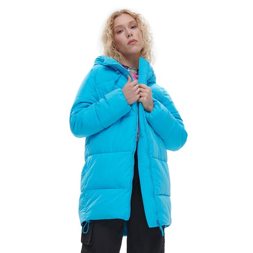 Cropp - Niebieska kurtka puffer z kapturem - Turkusowy Cropp S promocja Cropp