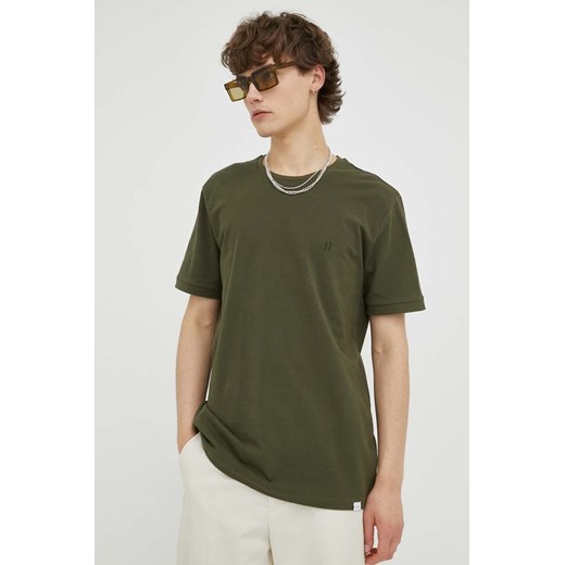 Les Deux t-shirt bawełniany kolor zielony gładki ze sklepu ANSWEAR.com w kategorii T-shirty męskie - zdjęcie 156923892