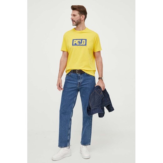 T-shirt męski Polo Ralph Lauren z krótkimi rękawami żółty w nadruki 