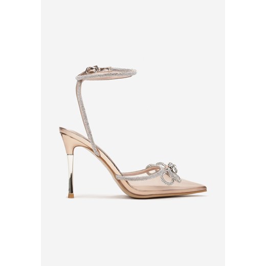 Czółenka złote Born2be ze szpiczastym noskiem eleganckie na wiosnę na szpilce 