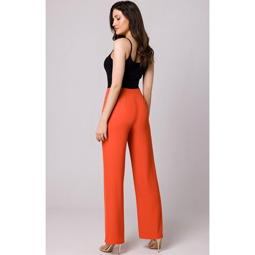Spodnie z wysokim stanem w kolorze koralowym K162, Kolor koralowy, Rozmiar L, Makover S Primodo