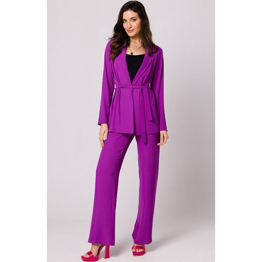 Spodnie z wysokim stanem w kolorze lawendowym K162, Kolor lawendowy, Rozmiar L, makover ze sklepu Primodo w kategorii Spodnie damskie - zdjęcie 156957842